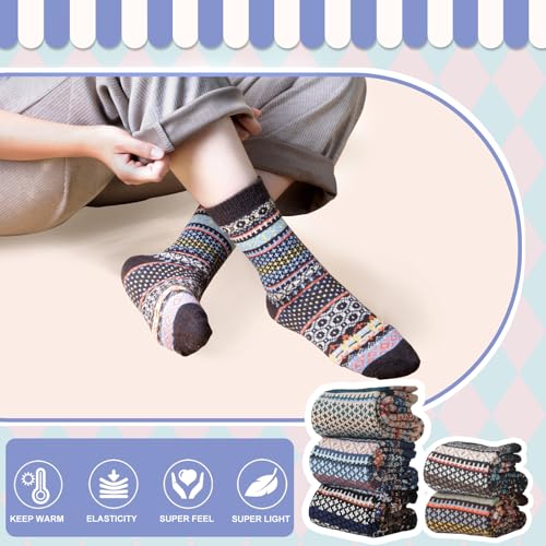 Image of ICEIVY Socks Women, Soft Knit Wool Winter Thick Warm Cabin Fuzzy Crew Women Socks 5 Pack