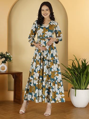 Image of Dhruvi Women's Rayon Anarkali Maternity Dress & Feeding Kurti with Zippers