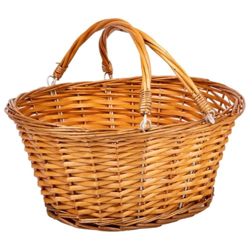 Cesta de mimbre asa abatible marrón 35x28x30h cm