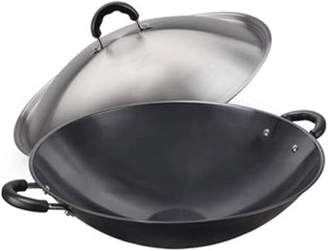 Factory Heavy Steel Wok Hand Hammered Carbon Steel House Cast Iron Binaural Wok Traditional Round Bottom40cm