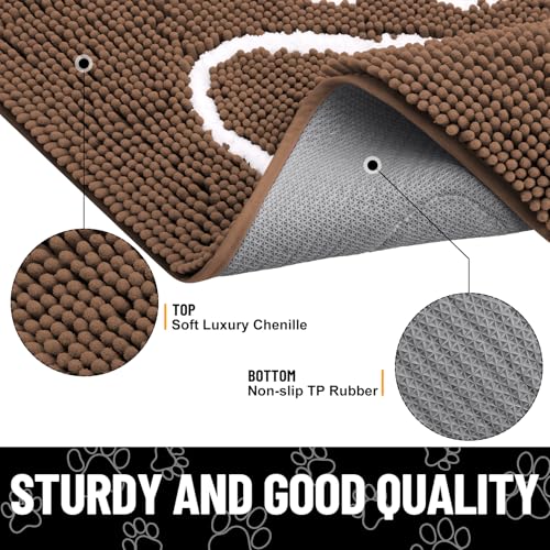 Image of Smiry Dog Door Mat for Muddy Paws, Absorbent Dirt Trapper Non Slip Quick Dry Washable Chenille Mat for Mud Dogs, Entry Rug for Indoor and Outdoor (48x30 Inches, Coffee and White)