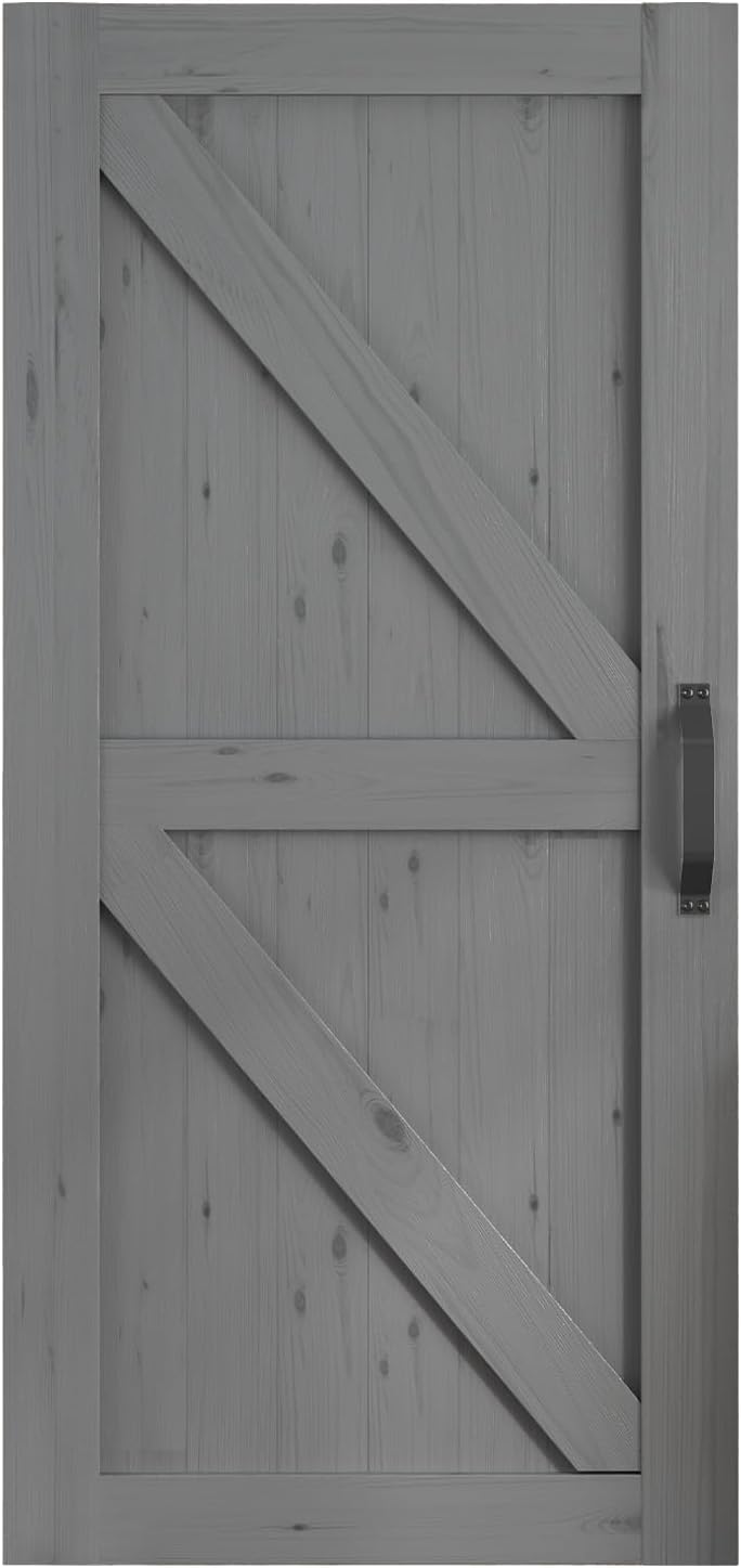 30In x 84In Barn Sliding Door with 5FT Barn Door Hardware Kit, Barn Doors and Hardware Included for Interior Rooms & Closets, A Simple Assembly is Required (N-Frame, Grey)