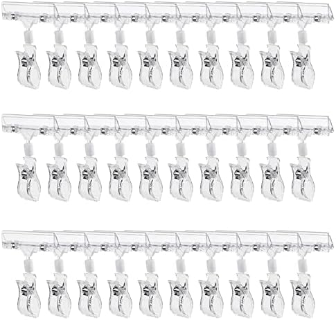 Daletu Sign Clips, 30 PCS Clear Plastic Price Tag Label Display Clips, Rotatable Pop Clip, Merchandise Sign Holder Clip for Retail Rack Baskets Cards