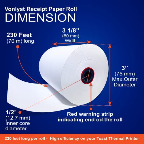 Thermal Printer Paper Rolls for Toast TP200 POS Printer (12 Rolls)
