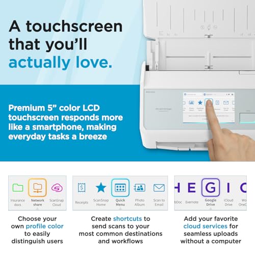 Image of ScanSnap iX2500 Wireless or USB High-Speed Cloud Enabled Document, Photo & Receipt Scanner with Large 5 inch Touchscreen and 100 Page Auto Document Feeder for Mac or PC, White