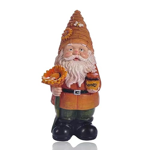 Nuodslves Bumble Bee Garden Gnome Statue,Resin Gnome Figurine Holding Sunflower And Honey Jar For Home Farmhouse Kitchen Decor Bee Day Decorations Gifts,6.1Inch #TOP2