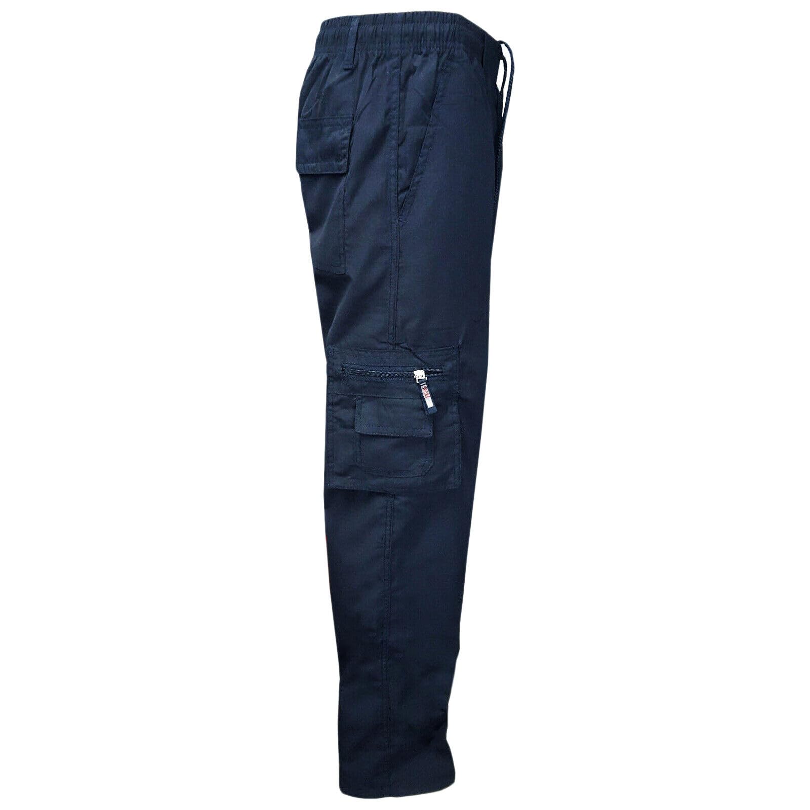 Myshoestore Men's Navy Blue Fleece Lined Cargo Trousers, Thermal Winter Pants With Multi Pockets, Xl