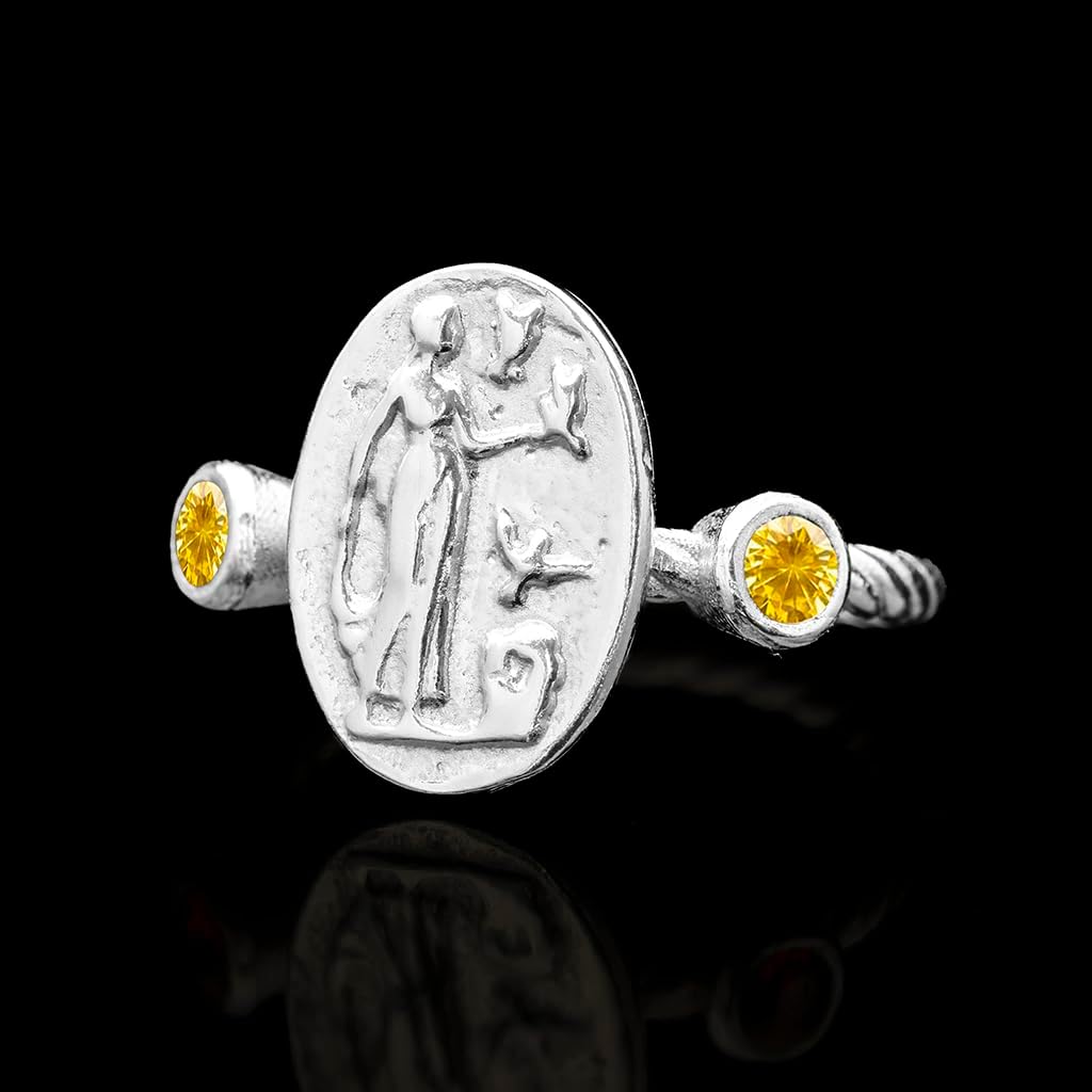 Venus Aphrodite Signet Ring 925 Sterling Silver Rope Twist Ring Anti-Tarnish Ancient Coin Silver Ring Handmade Women Pinky Ring Gift Diamond Cut Cubic 3mm Zirconia Ring