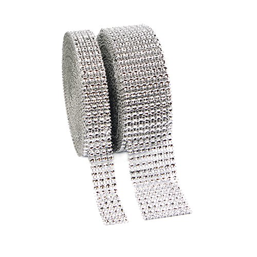 8 filas y 4 filas de diamantes de imitación de acrílico cinta de para pasteles de boda, decoraciones para fiestas, proyectos de artes y oficios de bricolaje (totaly 18 metros de plata) Cover