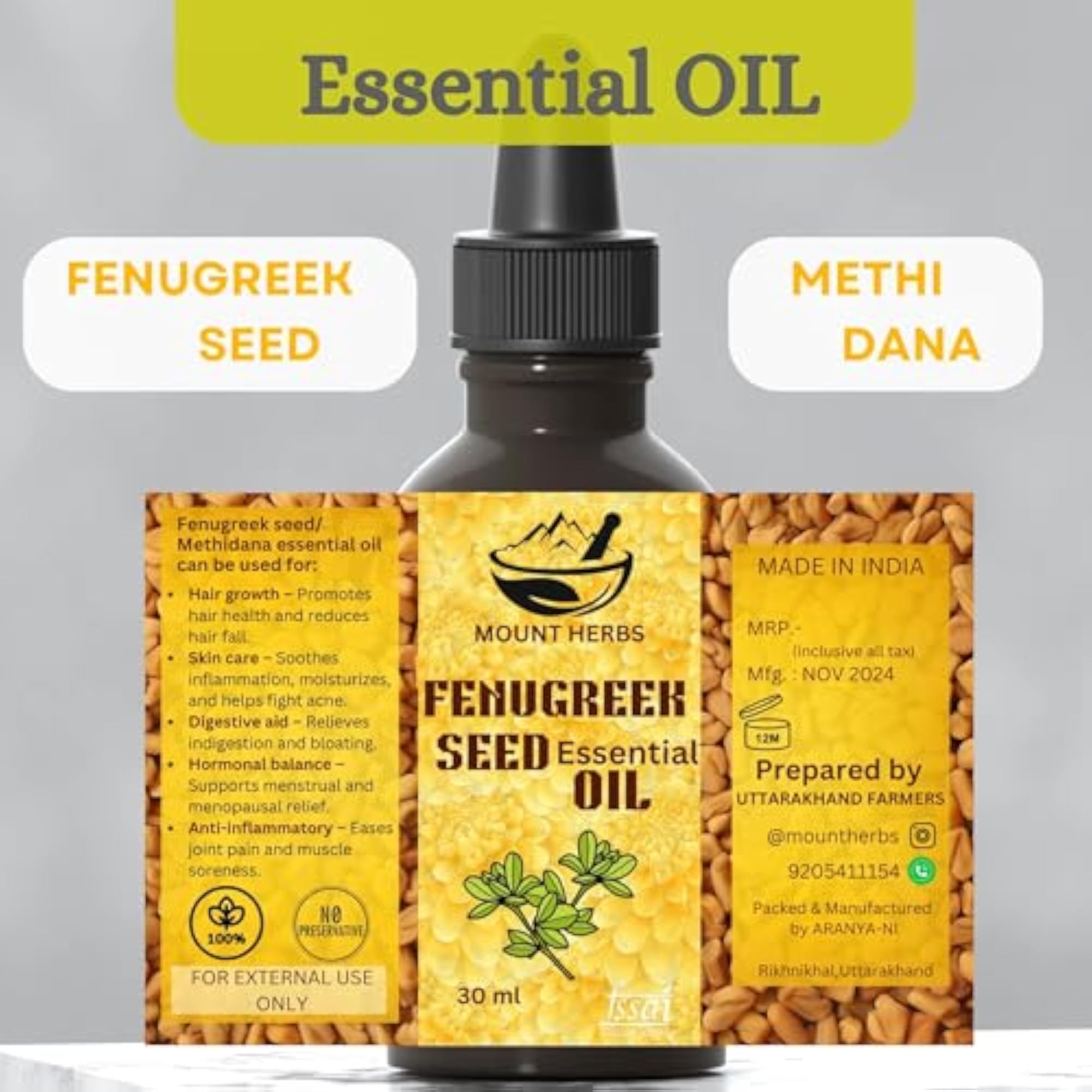 Fenugreek Seed Essential Oil, 30ml