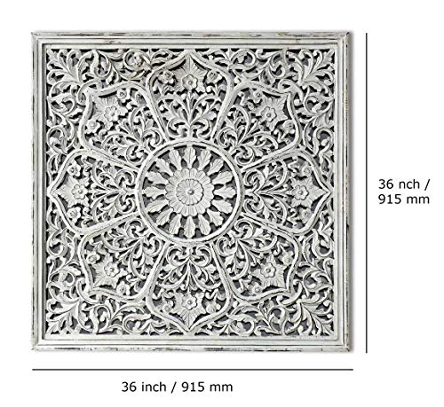 Decorlives Antique White Floral Frame Wooden Wall Art For Home Décor 36 Inch, Large Wall-Mount Decorative Hanging For Living Room Bedroom Farm House Cottage Home Office Sculpture Figurine #TOP6