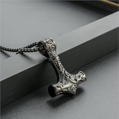 Miniatura 4 de Collar nórdico escandinavo vikingo de acero inoxidable para hombre, novio, papá, marido, cadena de 24 pulgadas, Acero inoxidable