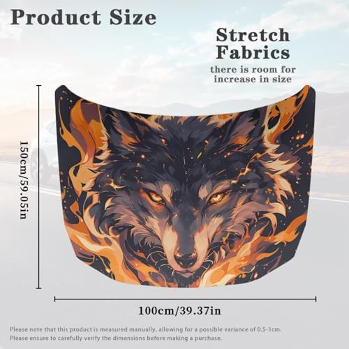 Image of Car Hood Cover Waterproof All Weather,Cool Flame Wolf Car Hood Cover Protector for Automobiles Outdoor Indoor for All Season