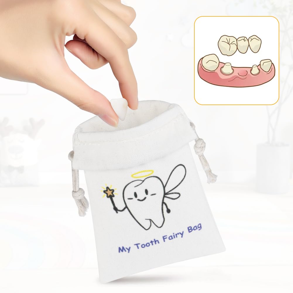 HOTUT Tooth Fairy Bag Set,Tooth Fairy Kit for Girls boys Includes 1 Tooth Fairy Bag,20 Tooth Fairy Certificates and 1 Tooth Fairy Door Hanger,Tooth Fairy Baby Teeth Keepsake,Perfect Tooth Fairy Gift - Image 4