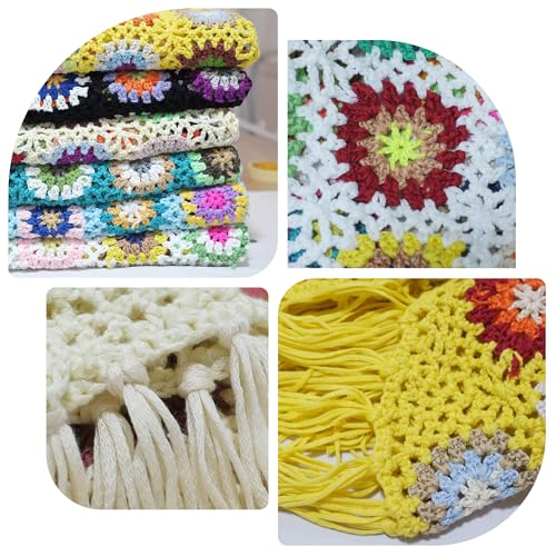 55x25in Handmade Crochet tassels Fringed Poncho Cape Shawls Wraps Granny Square Womens Coat Sweater3