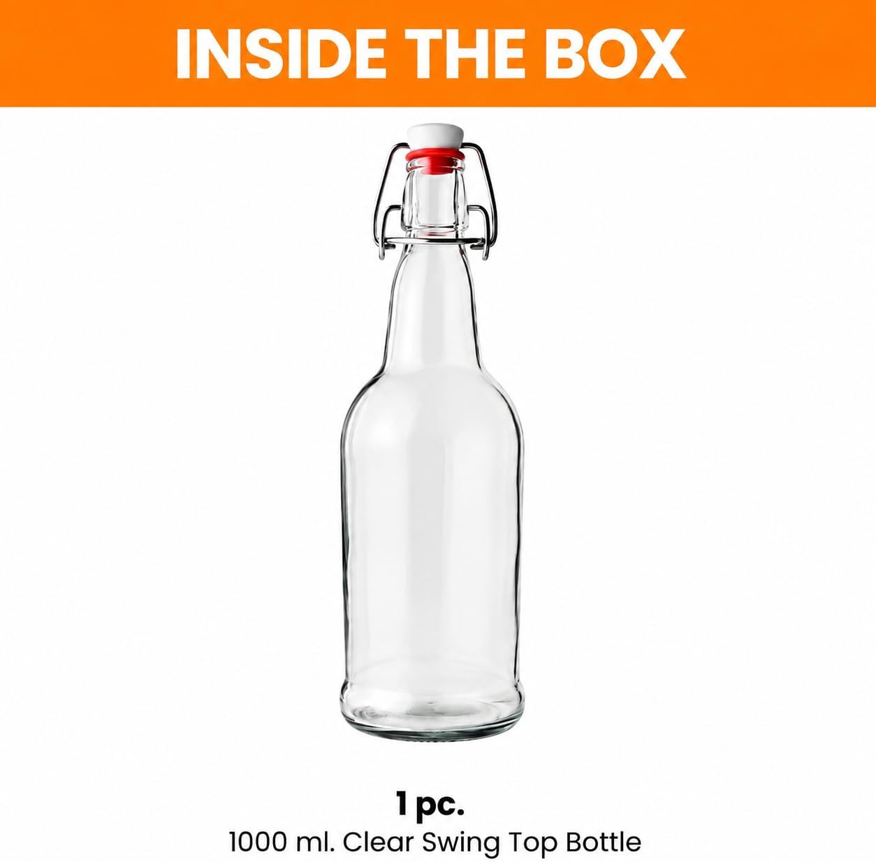 FastRack 33oz Clear Glass Swing Top Bottle 1-Pack | Regular Flip Top Bottle | Heavy-duty airtight clear glass bottle with leakproof swing top cap | Perfect for home brewing, kombucha, juice, and liquids.
