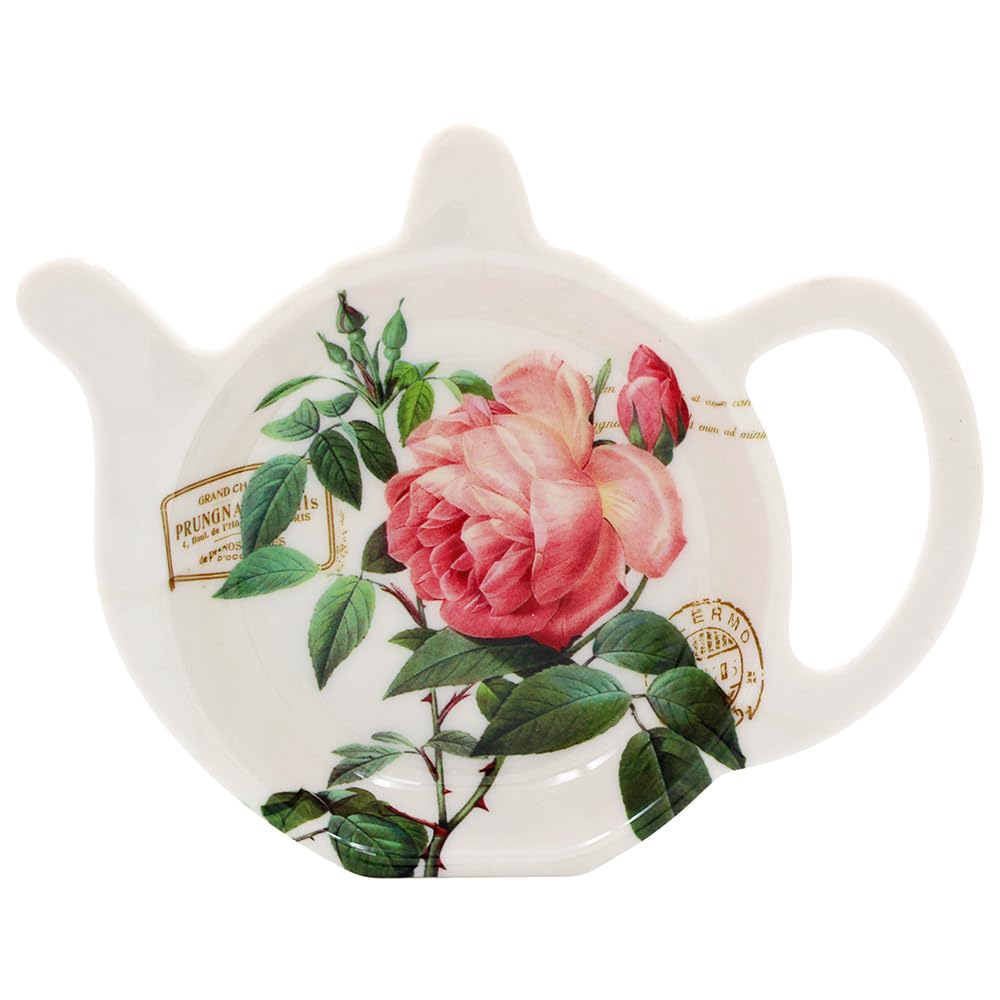 The Leonardo Collection Redoute Rose Teabag Tidy By Pierre-Joseph Redouté | Porcelain Tea Bag Holder Dish | Vintage Botanical Floral Design | Elegant Kitchen Accessory | British Heritage Gift Idea