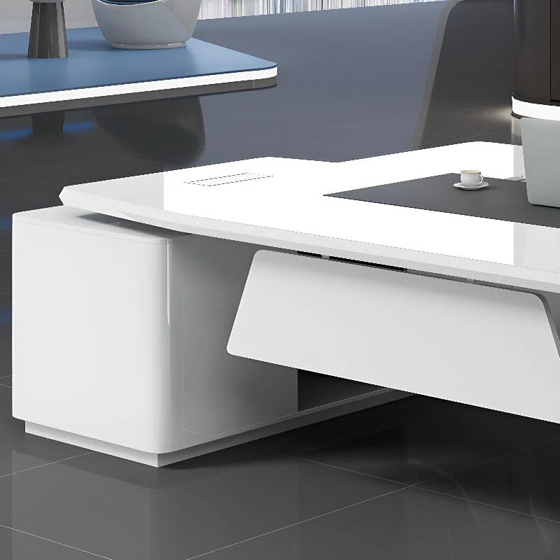Image of Lakdi The Furniture Co Luxury Director L-Shape Office Table Desk Made in MDF with Wire Manager Drawers Lockable and Storage for a Modern Workspace - White - LDL-610
