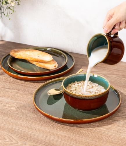 Image of GBHOME Dinnerware Sets for 4, 12 Pieces Stoneware Plates and Bowls Sets, Scratch Resistant Dishes, Dishwasher & Microwave Safe, Reactive Glaze