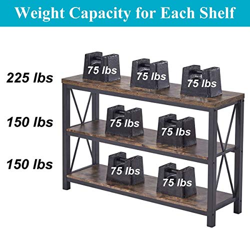 Bon Augure Industrial Sofa Console Table For Entryway, 3 Tier Foyer Table For Hallway, Rustic Hall Tables Behind Couch (47 Inch, Rustic Brown) #TOP4