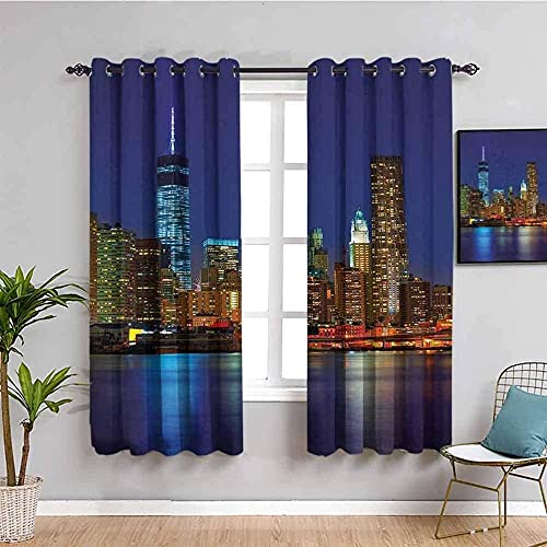LWXBJX Blickdicht Vorhang für Schlafzimmer - Nacht Stadt Lichter blau - 3D Druckmuster Öse Thermisch isoliert - 200 x 160 cm - 90% Blickdicht Vorhang für Kinder Jungen Mädchen Spielzimmer Cover