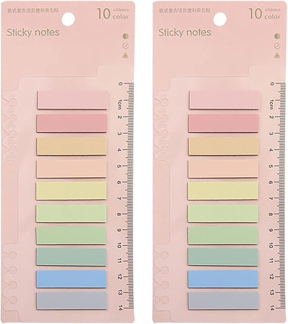 2pack Index Stickers 10 Colors Sticky Notes Flags Portable Index Tabs Pastel Repeatable Label Stickers Strong Adhesion Page Marker Bookmarks for Studying, Exam, Revision, Organizing Documents, Filing