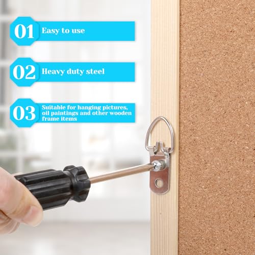 Image of 10 Packs Heavy Duty D Ring Picture Hangers with Screws, Metal Extra Large 2 Holes D Rings Picture Frame Hanging Straps Hook Hardware Kit for Hanging Clock Mirror Artwork Pictures Photo Frame, Silver