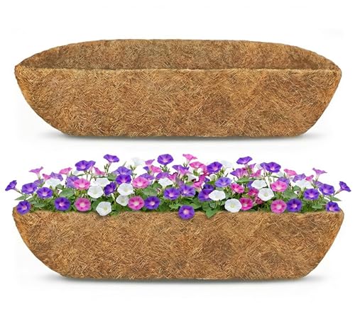 Y&M 30\" Coco Liner for Window Box Deck Basket Planter Trough Coconut Fiber Liners, 2pcs Trough Coco Liner Pre-Formed Replacement