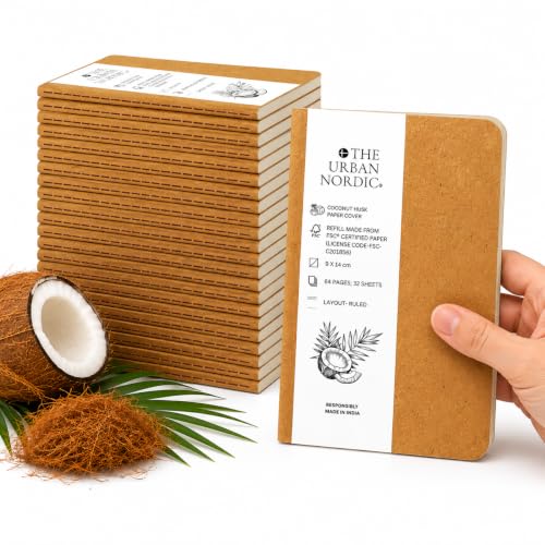 Image of Pocket Notebook A6 Pack of 20 | 9 x 14 cm Compact Ruled Notebooks for Daily Notes, Office & Travel | Coconut Husk Paper Cover | FSC Recycled Pages