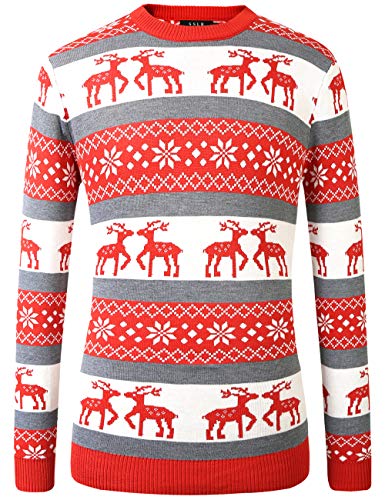 SSLR Men's Crew Neck Pullover Ugly Christmas Sweater(X-Large, Red Grey(933))