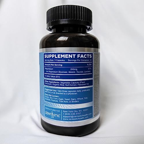 Zentastic 4-In-1 Magnesium Complex - Chelated Magnesium Glycinate, Malate, Taurate & Lactate - High Absorption For Healthy Muscles, Heart, Bones - Magnesium Supplement - 120 Magnesium Capsules #TOP1