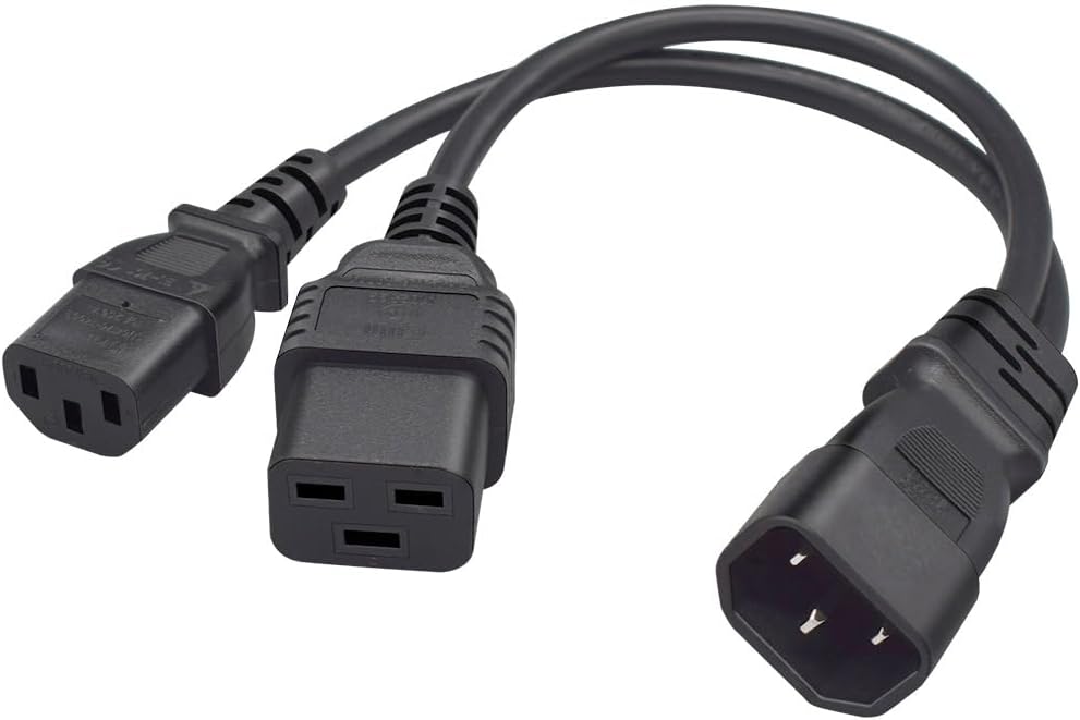 IEC320 C14 to 2 x C13 Y Splitter Extension Power Cable, IEC 320 C14 Male to Up Angle Dual C13 Female Power Cord