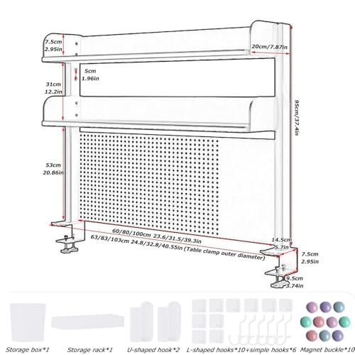 Extension de desk en panneau perforé blanc à fixer sans percer