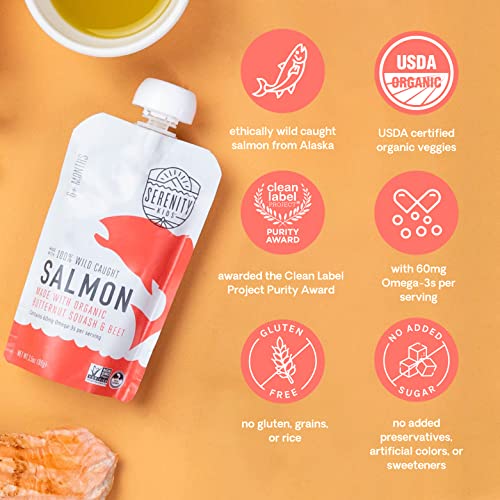 Serenity Kids 6+ Month Baby Food Puree Pouches with Wild Caught Salmon, Butternut Squash & Beet - Ethically Sourced Meat & Organic Veggies - 3.5 Oz BPA-Free - 12 Count - Thumbnail 6