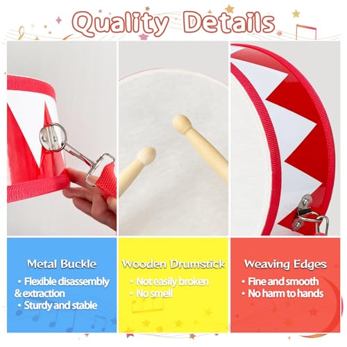 Kids Drum Set,8 in Wooden Toy Drum Set,Educational Baby Musical Toys Drum with Adjustable Strap 2 Drumsticks,Sensory Musical Instrument Drum Toy for Toddler Boys & Girls Gift(Red) by Xeehwb - Image 3