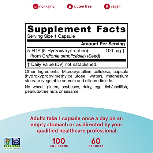 Jarrow Formulas 5-Htp - 60 Veggie Capsules - Supports Melatonin Production - Dietary Supplement May Support Mental Health & Sleep - 60 Servings (Packaging May Vary) #TOP3