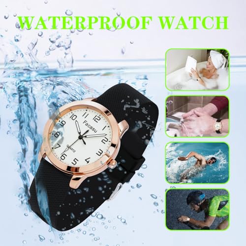 Analog Watch for Girls Ladies Women,Waterproof Simple Casual Luminous Dial Quartz Watch with Comfortable Soft Strap Easy to Read for Teen Girls Student Ages 12+(Black)4