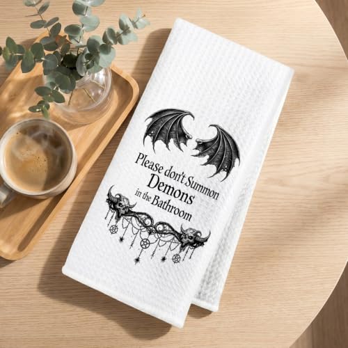 Image of Halloween Hand Towels for Bathroom, Humor Waffle Weave Absorbent Hand Towel | Funny Waffle Weave Dish Towels, Humor Hand Towels for Home Kitchen Bathroom Decor, Housewarming Gifts 14x24 Inch