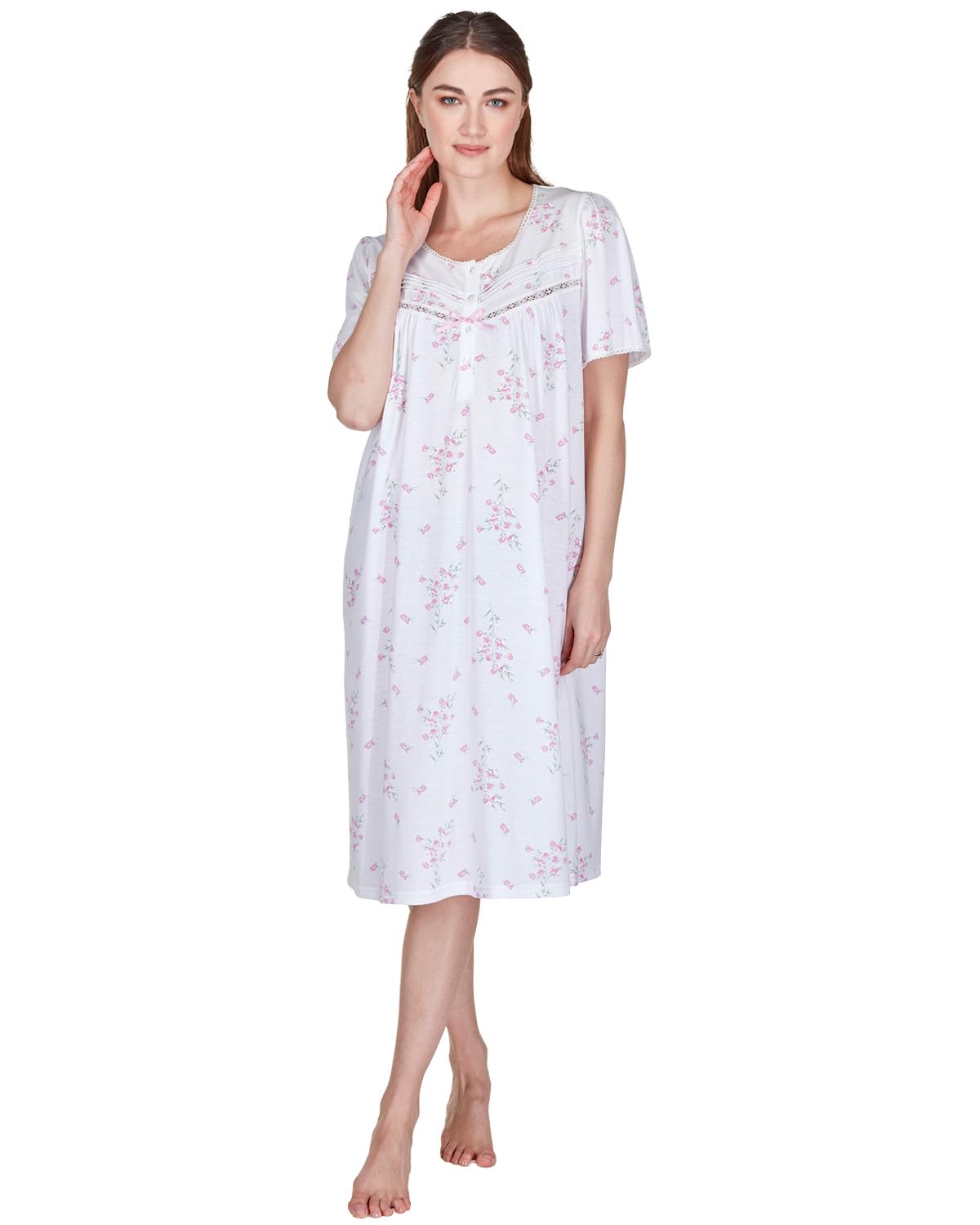 Slumber Hut Women's Ivory 'Floral Breeze' Short Sleeve Nightie 05363 S-M