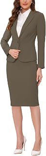 Allegra K Damen 2 Teilig Business Anzug Set Casual Blazer Bleistiftrock