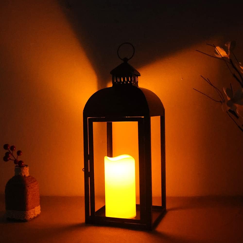 DECORKEY Large Candle Lantern Decorative, 17.3" Outdoor Lanterns with LED Candle, Indoor Outdoor Farmhouse Candle Holder for Porch Table Decor, Valentines ST.Patrick Easter Spring Gift, NO Glass