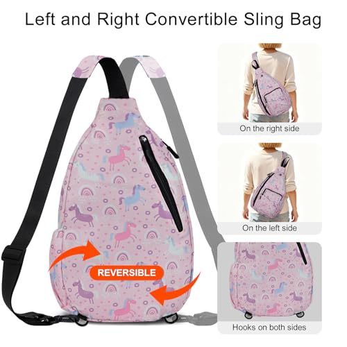 Duryarhall Sling Bag for Women Crossbody Chest Bag Convertible from Left to Right, Water Repellent Gym Backpack, Anit Theft, Unicorn Pink - image 2