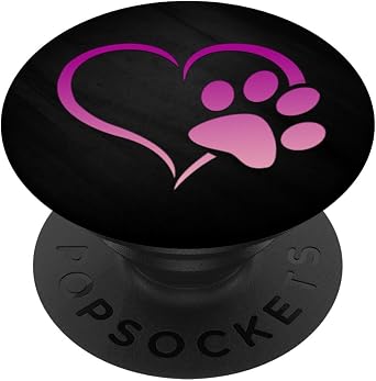 purple pink dog paw Print heart grip on a black background PopSockets Adhesive PopGrip