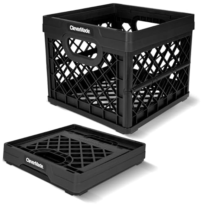CleverMade Collapsible Milk Crate, Obsidian, 1PK - 25L (6 Gal) Stackable Storage Bins, Holds 50lbs Per Bin - Clevercrates are Heavy Duty, Plastic Collapsible Storage Crate for Multi Purposes