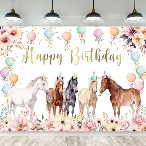 Fondo Fotográfico Happy Birthday Horse 7x5 pies Poliéster miniatura 1