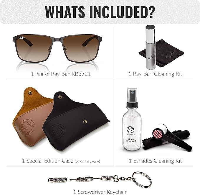 Image of Ray-Ban RB3721 Square Shaped Sunglasses for Men & Women with Official RAYBAN Eyewear Kit