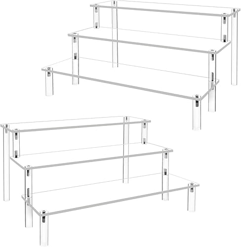 Paquete de 2 soportes de exhibición de acrílico, estante transparente de 3 niveles, soporte de exhibición de cupcakes, escalones para alimentos,