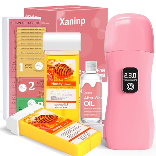 Image of Roll on Wax Kit for Hair Removal - Wax Roller with Digital LED Display, Waxing Kit for Hair Removal for Women, Safe No-Burn At-Home Waxs Warmer, 2 Soft Honey Cartridges & 50 Strips