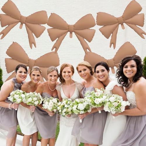 Image of 4 Pcs Large Bow Balloons, Brown Bow Balloon Coquette Balloons for Bow Party Decorations Coquette Birthday Decorations
