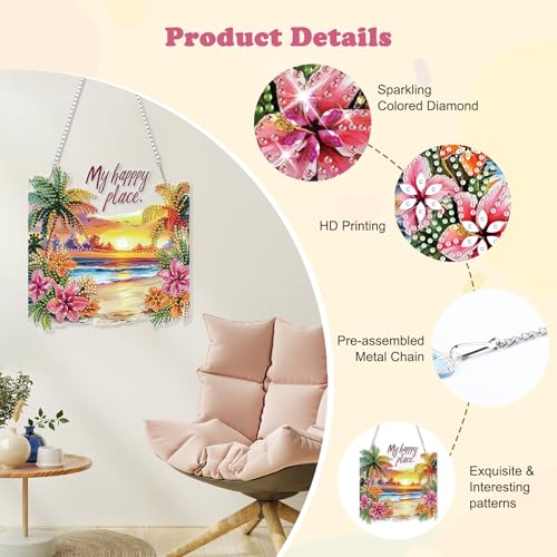 HEIBAGO Diamond Art Hanging Kits for Adults Kids, Hanging Diamond Art Beach Kits, 5D Special Shaped Crystal Diamond Painting Kit, DIY Pattern Window Pendant for Home Wall Decor 8.3x8.3Inch by HEIBAGO - Used condition - Image 7